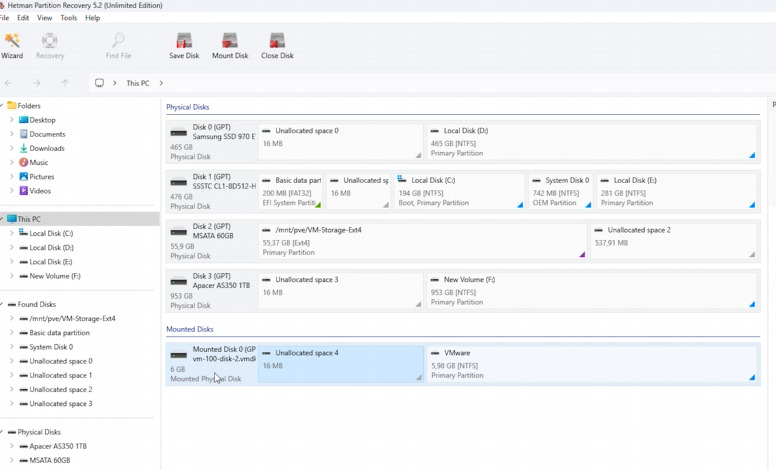 Hetman Partition Recovery: mounted VMDK image