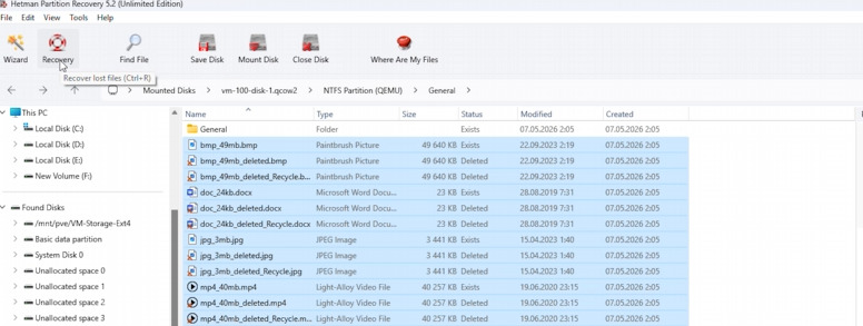 Hetman Partition Recovery: recovering data from a mounted QCOW2 image