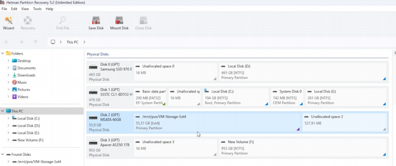 Hetman Partition Recovery: automatically detected Ext4 logical partition