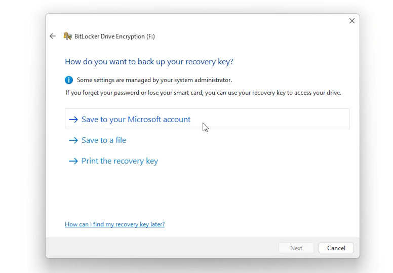 BitLocker: Suchen und Speichern des Wiederherstellungsschlüssels