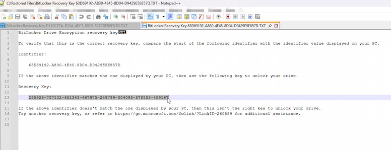 BitLocker-Wiederherstellungsschlüssel in einer Textdatei