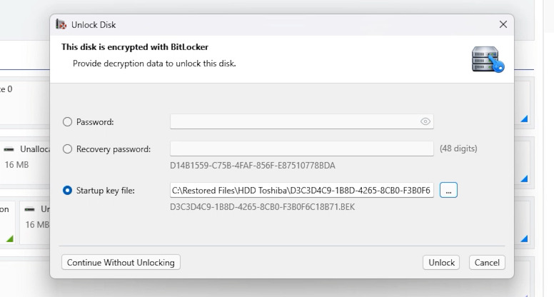 Hetman Partition Recovery: Auswählen einer Schlüsseldatei mit der Erweiterung .bek