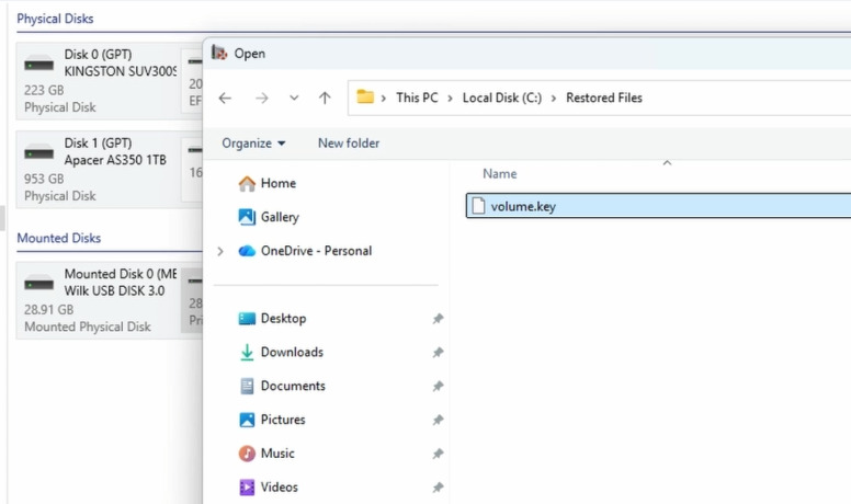 Hetman Partition Recovery: разблокировка LUKS с помощью keyfile