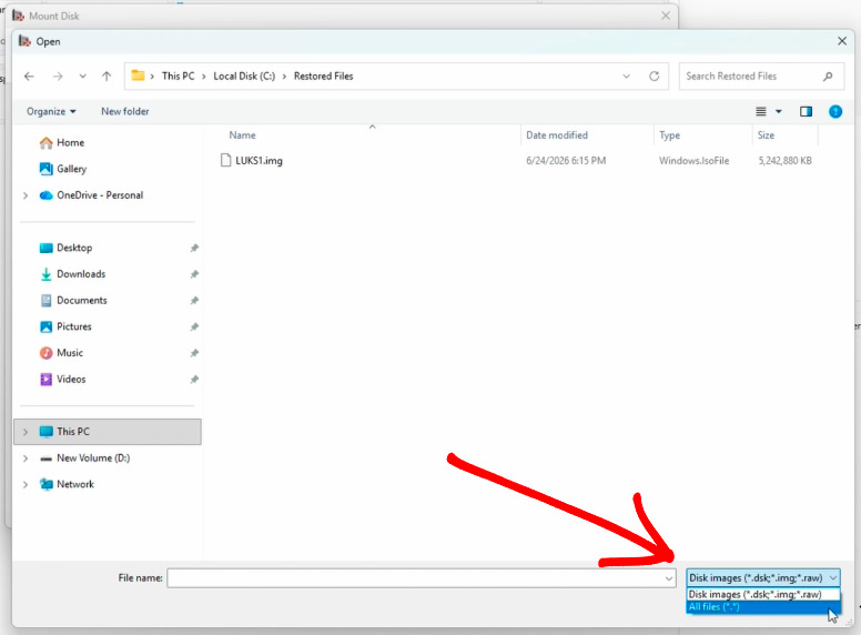 Hetman Partition Recovery: выбор фильтра Все файлы для контейнера LUKS
