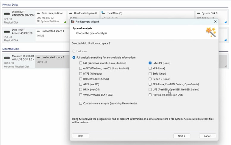 Hetman Partition Recovery: полное сканирование удаленного раздела LUKS