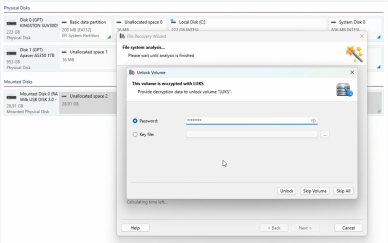 Hetman Partition Recovery: пароль для удаленного раздела LUKS