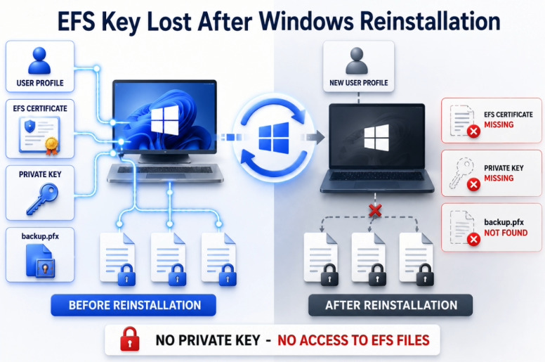 Windows EFS: сертификат и закрытый ключ после переустановки Windows Windows EFS: сертификат и закрытый ключ после переустановки Windows