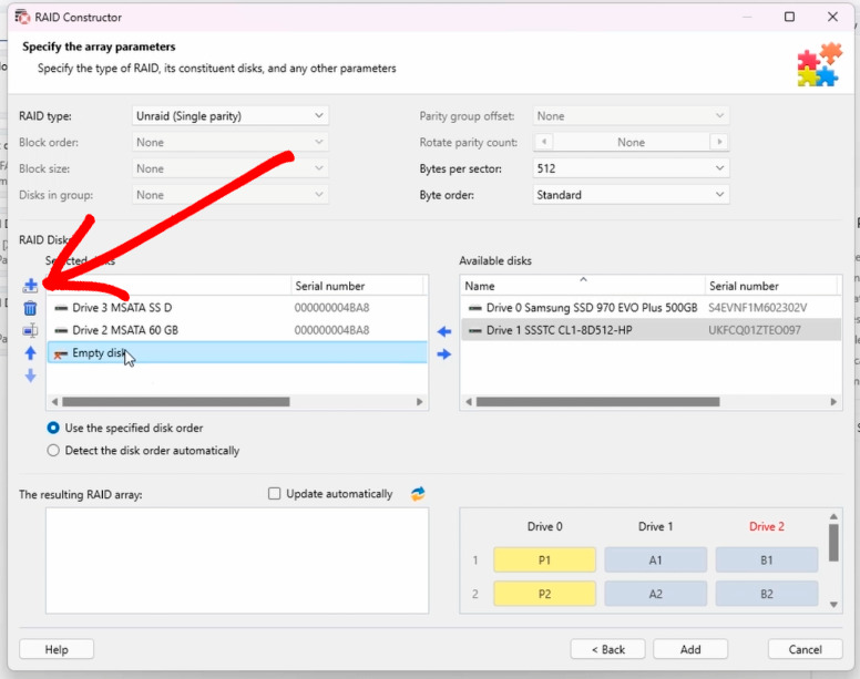 Hetman RAID Recovery: Add Empty Disk для відсутнього накопичувача
