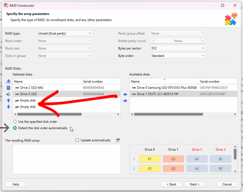 Hetman RAID Recovery: Detect disk order automatically для Dual Parity