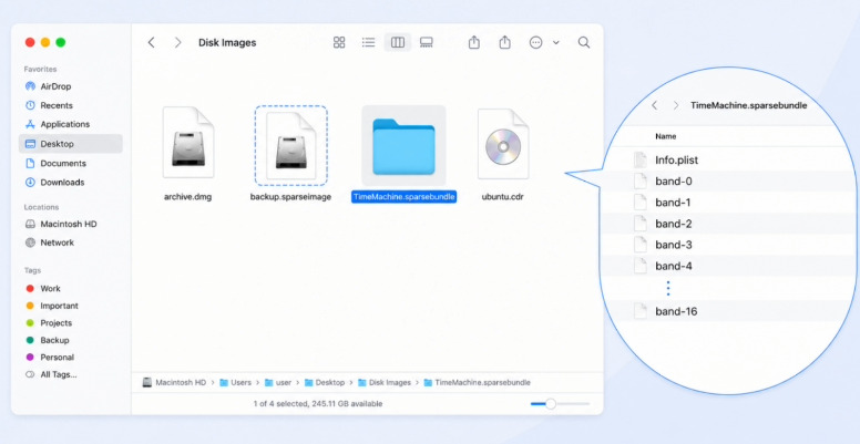 .sparsebundle: stores data as separate band segments .sparsebundle: stores data as separate band segments