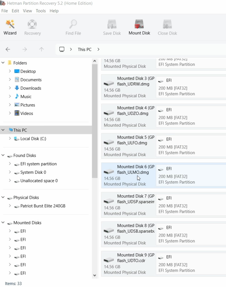 Hetman Partition Recovery: all mounted images Hetman Partition Recovery: all mounted images