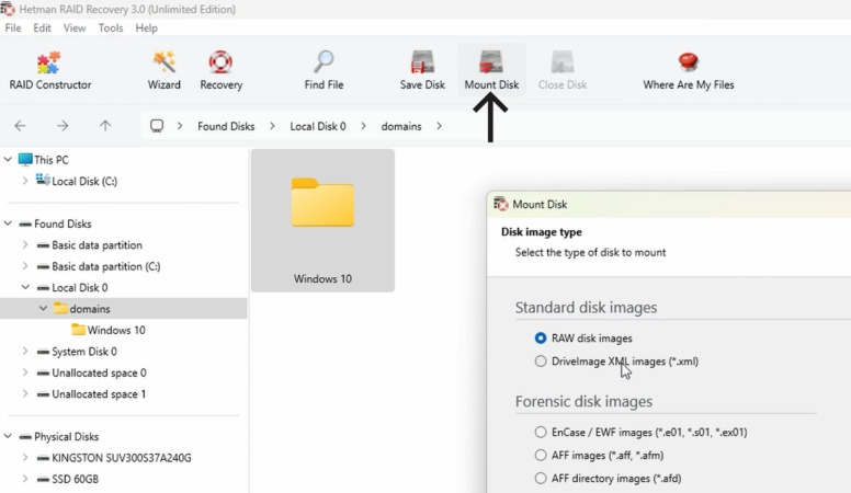 Hetman RAID Recovery: use Mount disk Hetman RAID Recovery: use Mount disk