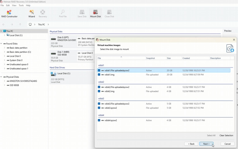 Hetman RAID Recovery: select and mount the folder with all files Hetman RAID Recovery: select and mount the folder with all files