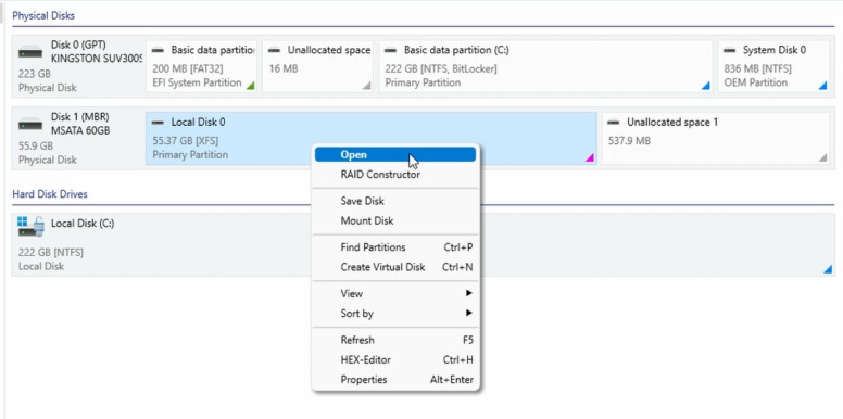 Hetman RAID Recovery: select the XFS volume and run Full scan Hetman RAID Recovery: select the XFS volume and run Full scan