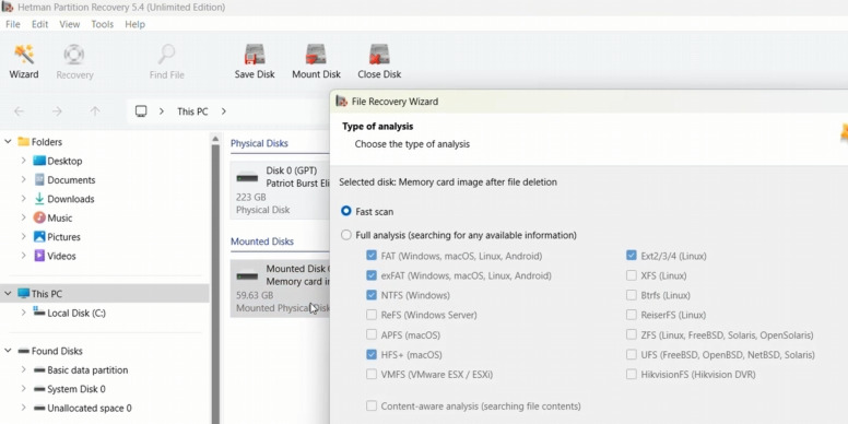 Hetman Partition Recovery : analyse rapide de l’image