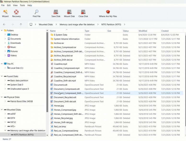 Hetman Partition Recovery : partition NTFS contenant des données normales et compressées