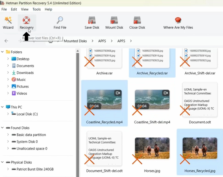 Hetman Partition Recovery : fichiers récupérés à partir de la partition supprimée