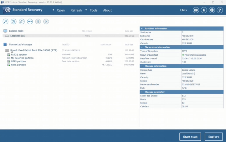 UFS Explorer : interface du programme