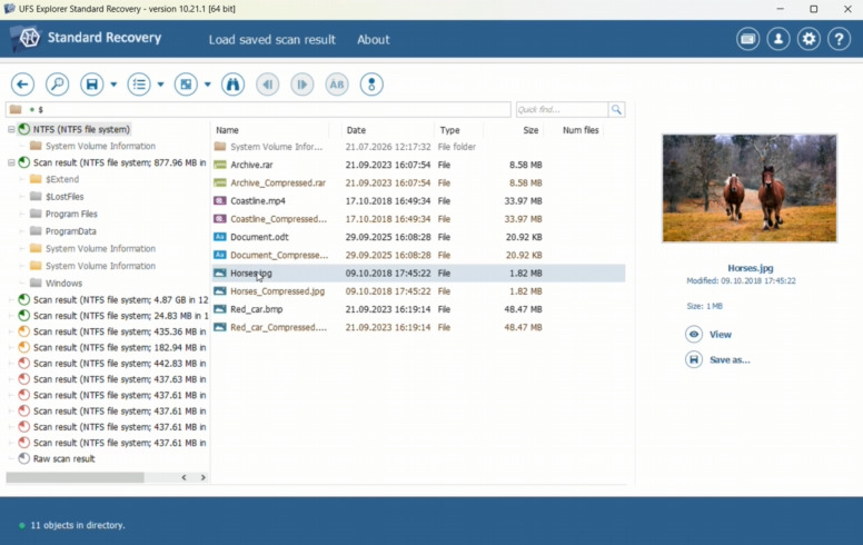UFS Explorer : aperçu des fichiers supprimés