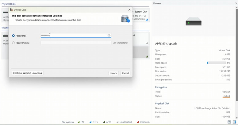 Hetman Partition Recovery : le programme reconnaît automatiquement que le volume est chiffré
