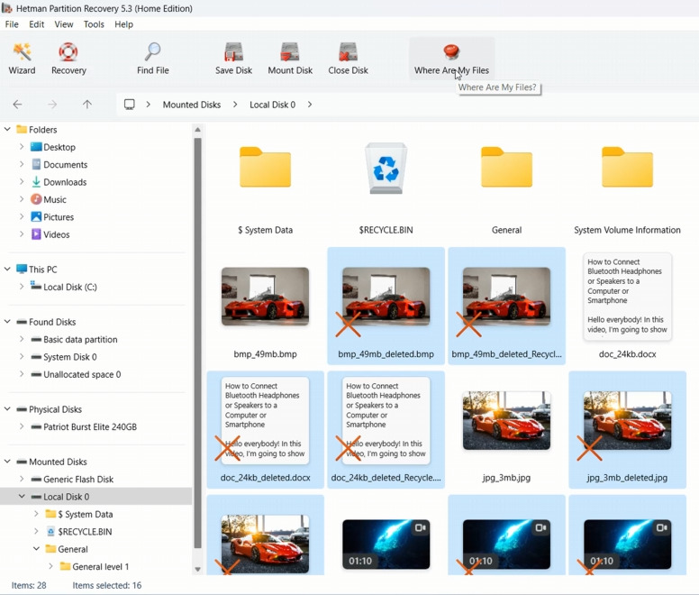 Hetman Partition Recovery: Gefundene Dateien auf dem VeraCrypt-Datenträger