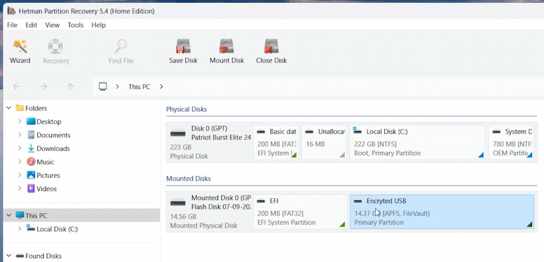 Hetman Partition Recovery: APFS-verschlüsselter USB-Datenträger