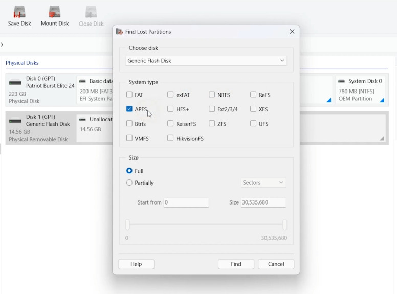 Hetman Partition Recovery: Einstellungen für die Partitionssuche auf dem Datenträger