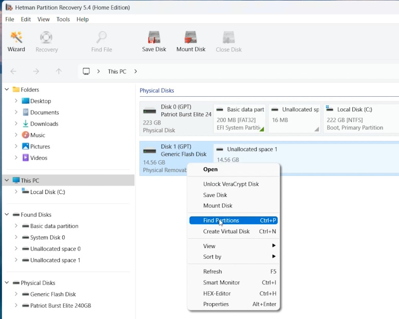 Hetman Partition Recovery: Suche nach Partitionen auf dem Datenträger