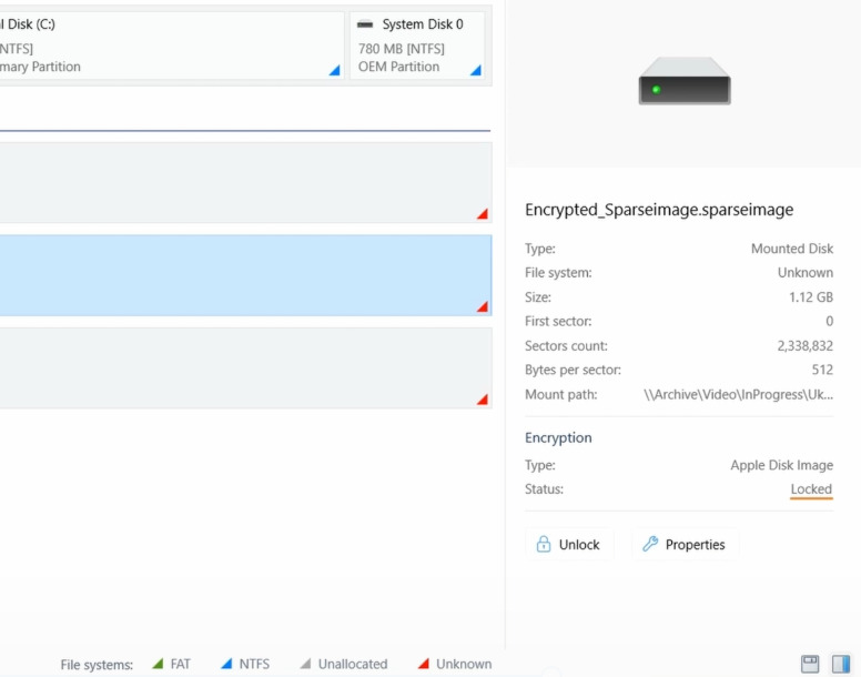 Hetman Partition Recovery : informations sur une Sparse Image chiffrée
