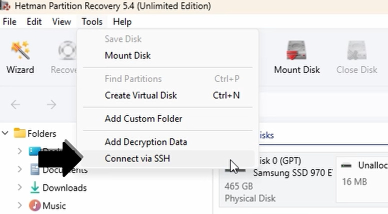 Hetman Partition Recovery : Tools - Connect via SSH Hetman Partition Recovery : Tools - Connect via SSH