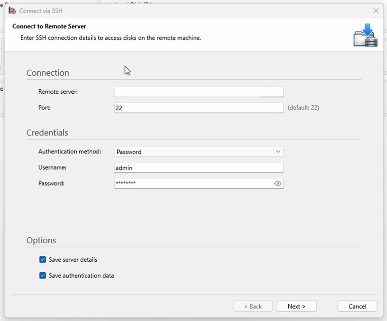 Hetman Partition Recovery : Connexion au serveur distant Hetman Partition Recovery : Connexion au serveur distant