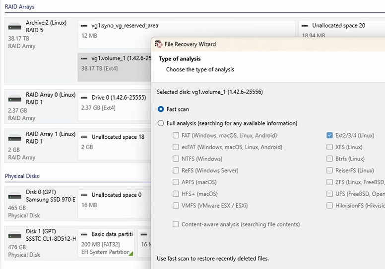 Hetman RAID Recovery : analyse du tableau RAID 5 assemblé Hetman RAID Recovery : analyse du tableau RAID 5 assemblé