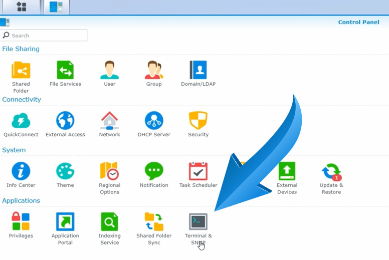 Interface web Synology : section Terminal & SNMP Interface web Synology : section Terminal & SNMP