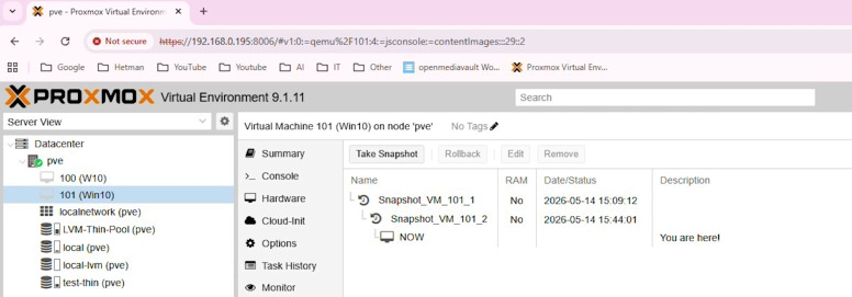 Proxmox: Snapshots einer virtuellen Maschine Proxmox: Snapshots einer virtuellen Maschine