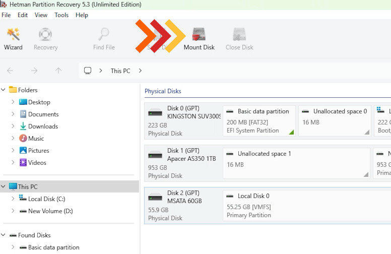 Hetman Partition Recovery: подключение образа диска
