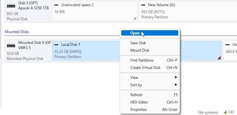 Hetman Partition Recovery: подключенный образ VMFS 5