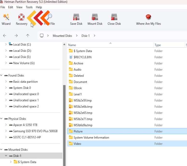Hetman Partition Recovery: восстановление данных из подключенного файла снимка