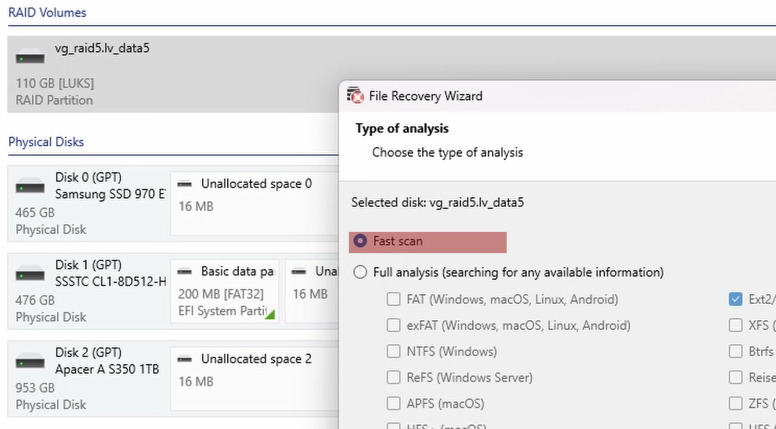 Hetman RAID Recovery: szybkie skanowanie odblokowanej macierzy Hetman RAID Recovery: szybkie skanowanie odblokowanej macierzy