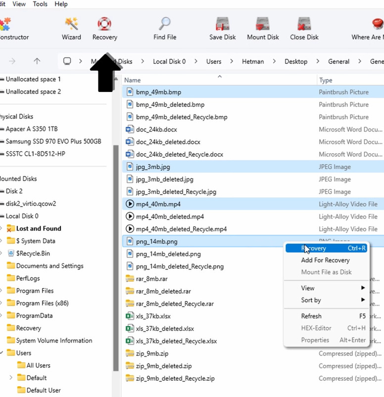 Hetman RAID Recovery: zaznacz wymagane pliki i kliknij Odzyskaj Hetman RAID Recovery: zaznacz wymagane pliki i kliknij Odzyskaj