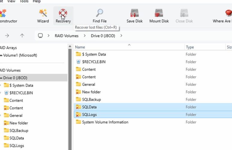 Hetman RAID Recovery: حفظ TestDB_Restored_log.ldf المستعاد