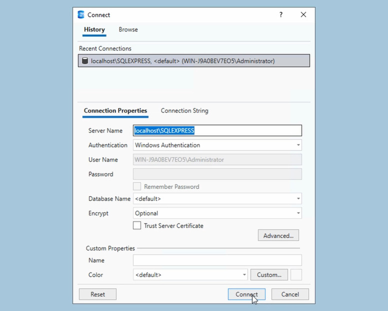 Windows Server 2022: الاتصال بمثيل SQL Server المطلوب