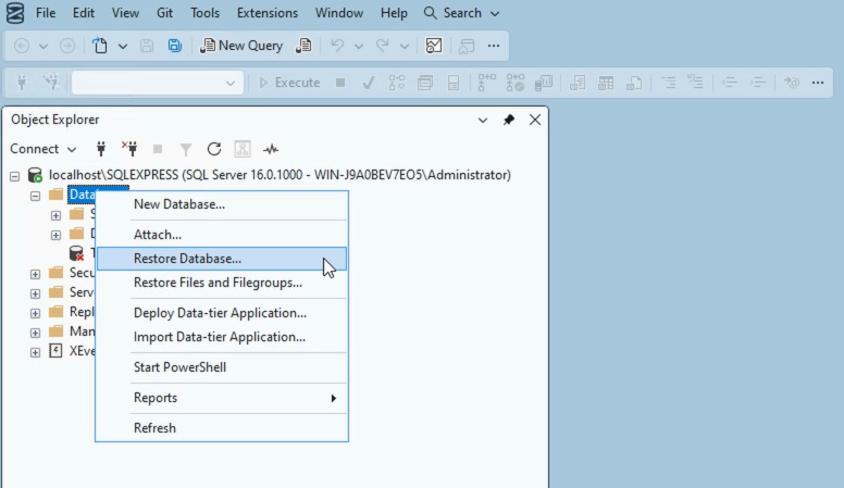 Windows Server 2022: Databases - Restore Database