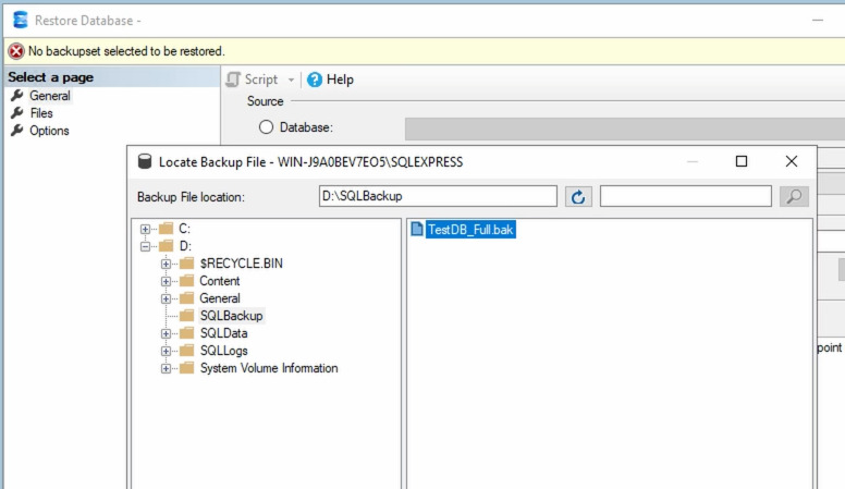 Windows Server 2022: Device - TestDB_Full.bak