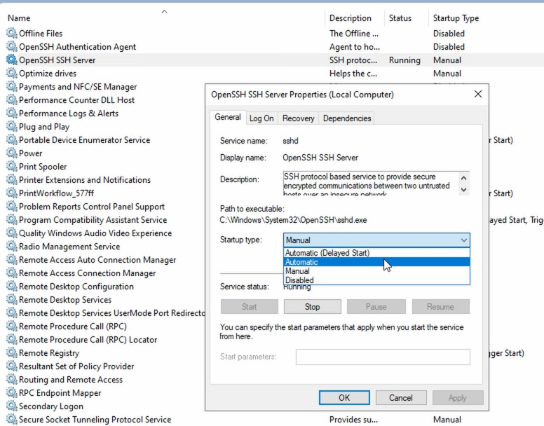 Windows Server 2022: تمكين التشغيل التلقائي لـ OpenSSH SSH Server