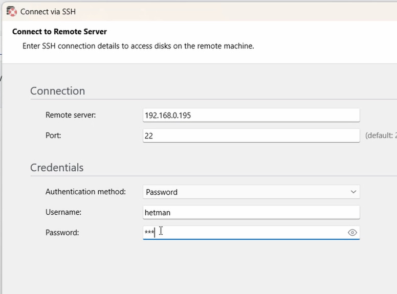 Hetman RAID Recovery: Verbindung mit einem Remote-Server
