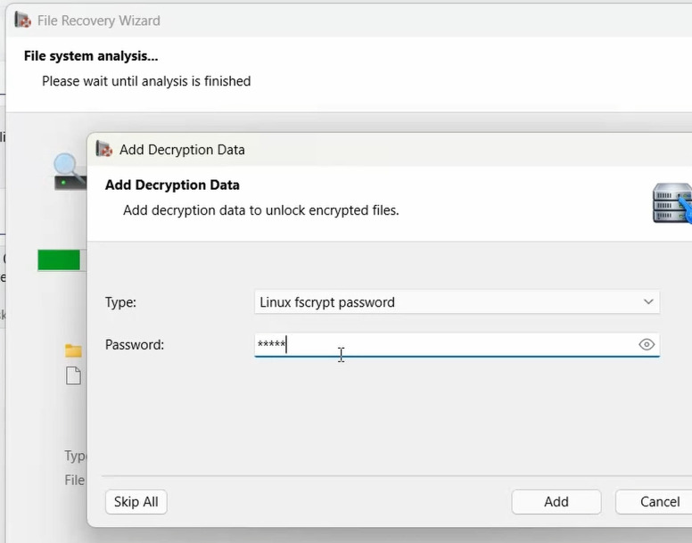 Hetman RAID Recovery: die entsprechende Passphrase eingeben