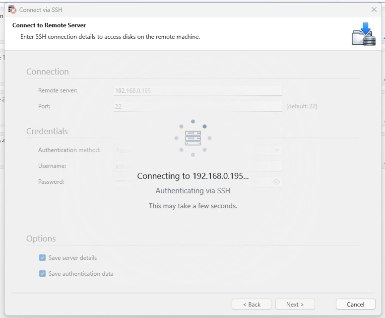 Hetman RAID Recovery: подключение диска через SSH