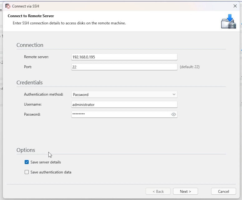 Hetman RAID Recovery: настройки подключения через SSH