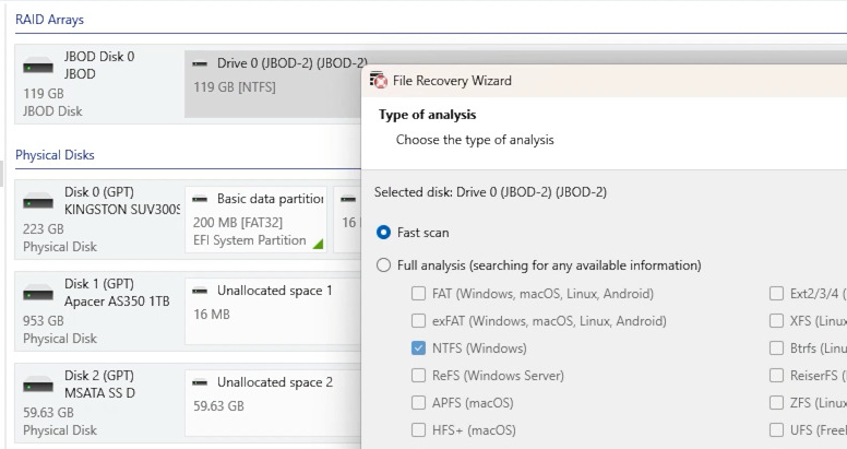 Hetman RAID Recovery: восстановленный JBOD