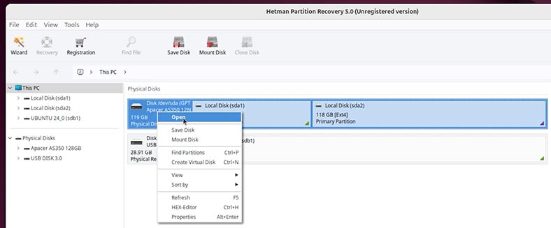 Hetman Partition Recovery: диск попередньої Linux